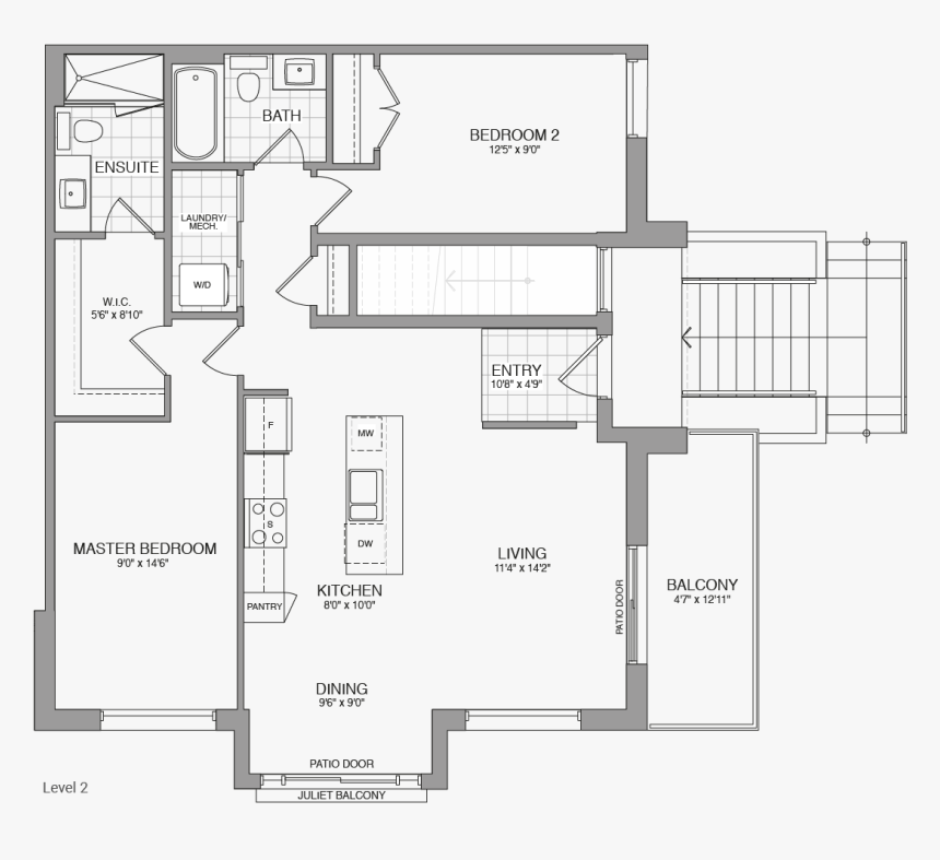 Drawing Plan Flat - Bungalow Floor Plan With Balcony, HD Png Download, Free Download