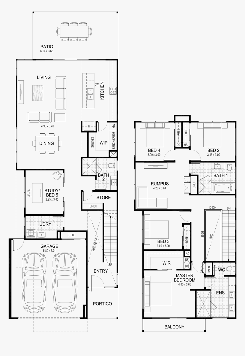 House , Png Download - Narrow House Plans 2 Story, Transparent Png, Free Download