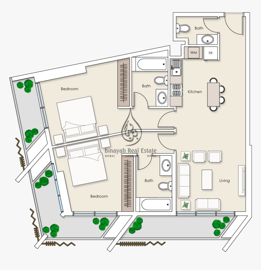 Platinum Residences 2 Bedroom Apartment Type 1 Floor - Plan, HD Png Download, Free Download