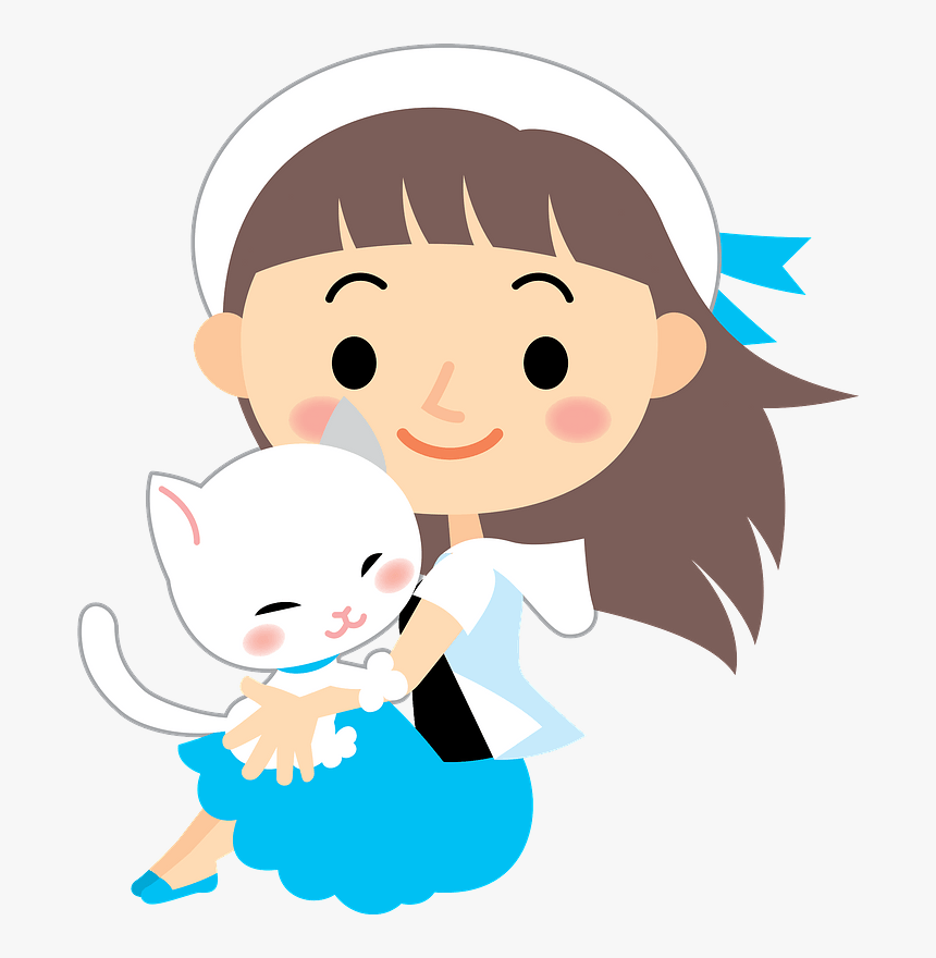 Girl Cat Clipart - Girl And Cat Clipart, HD Png Download, Free Download