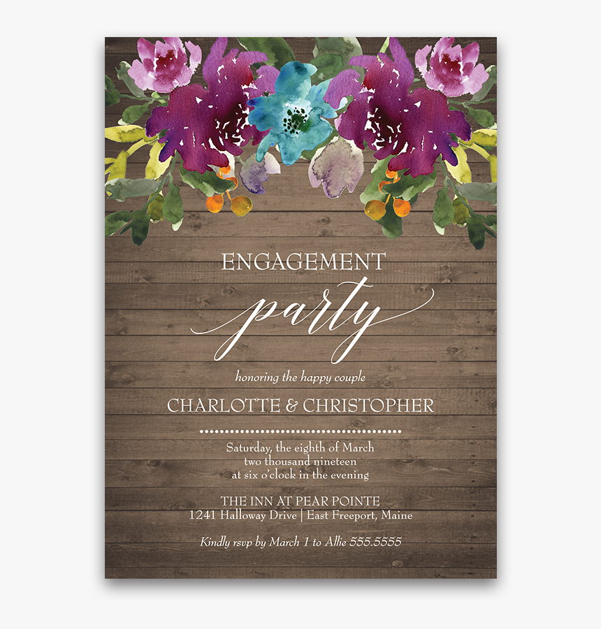 Purple Watercolor Flowers Engagement Party Invite - Wedding Invitation Purple Floral For Design, HD Png Download, Free Download