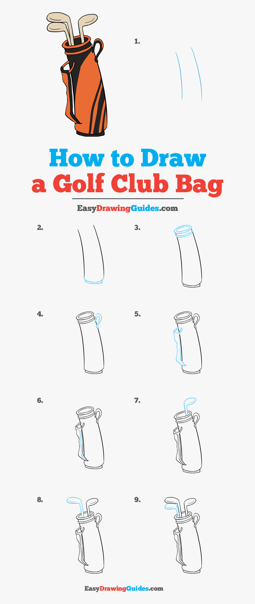 How To Draw A Golf Club Bag - Draw A Golf Bag Easy, HD Png Download, Free Download