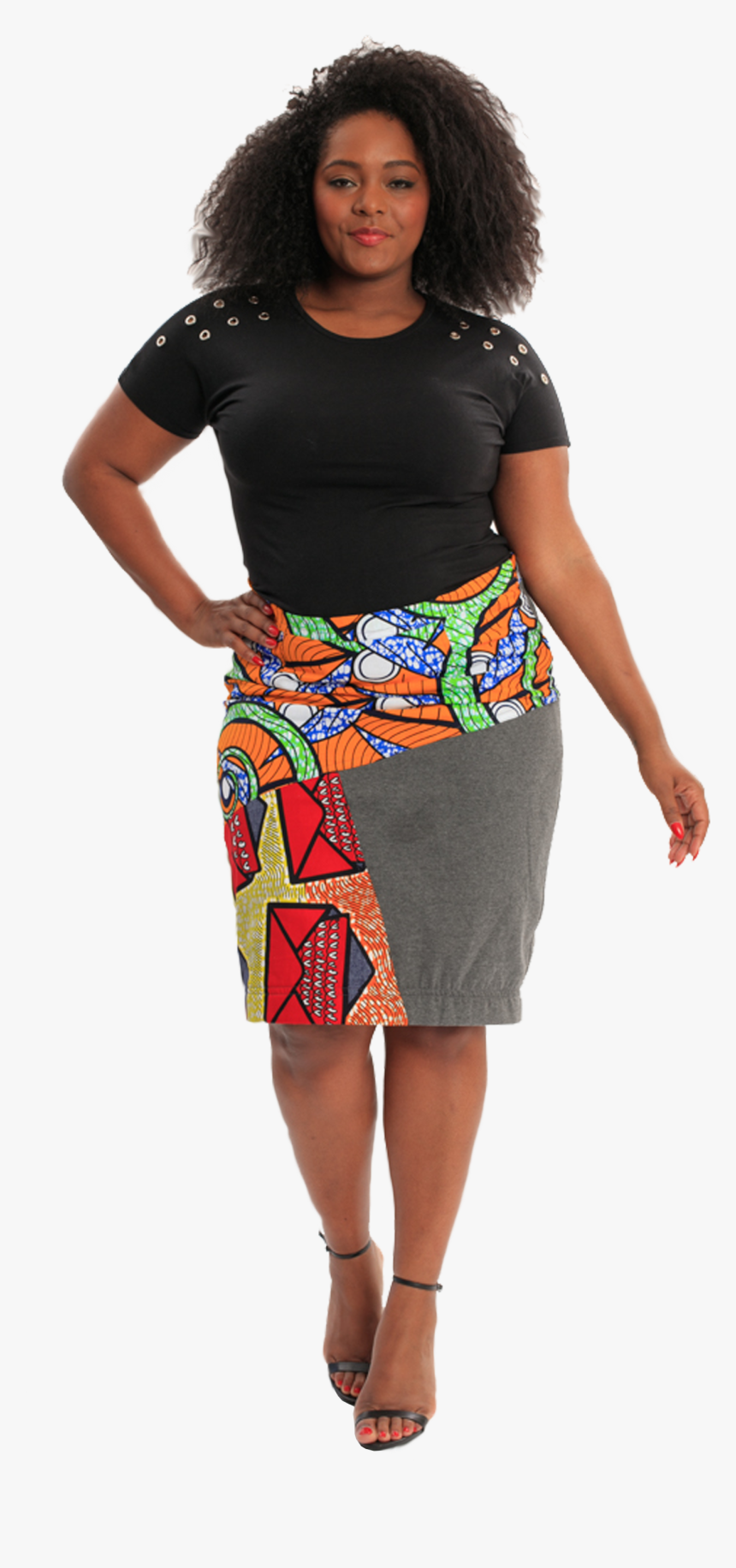 Happy Blues African Print Pencil Skirt - Standing, HD Png Download, Free Download