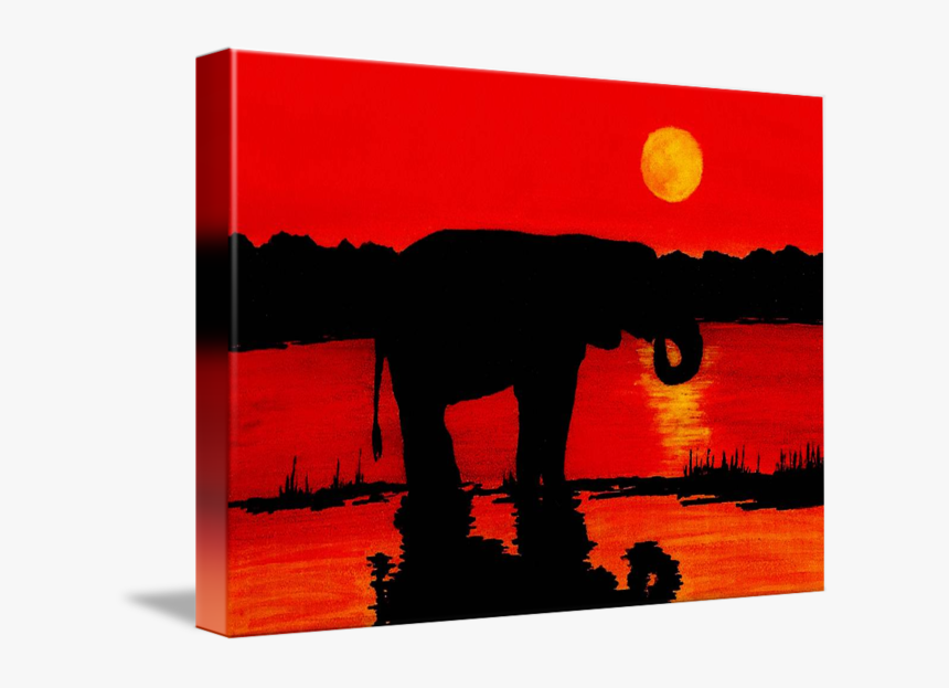 Silhouette Art Canvas Print Painting - Elephant Silhouette African Sunset, HD Png Download, Free Download