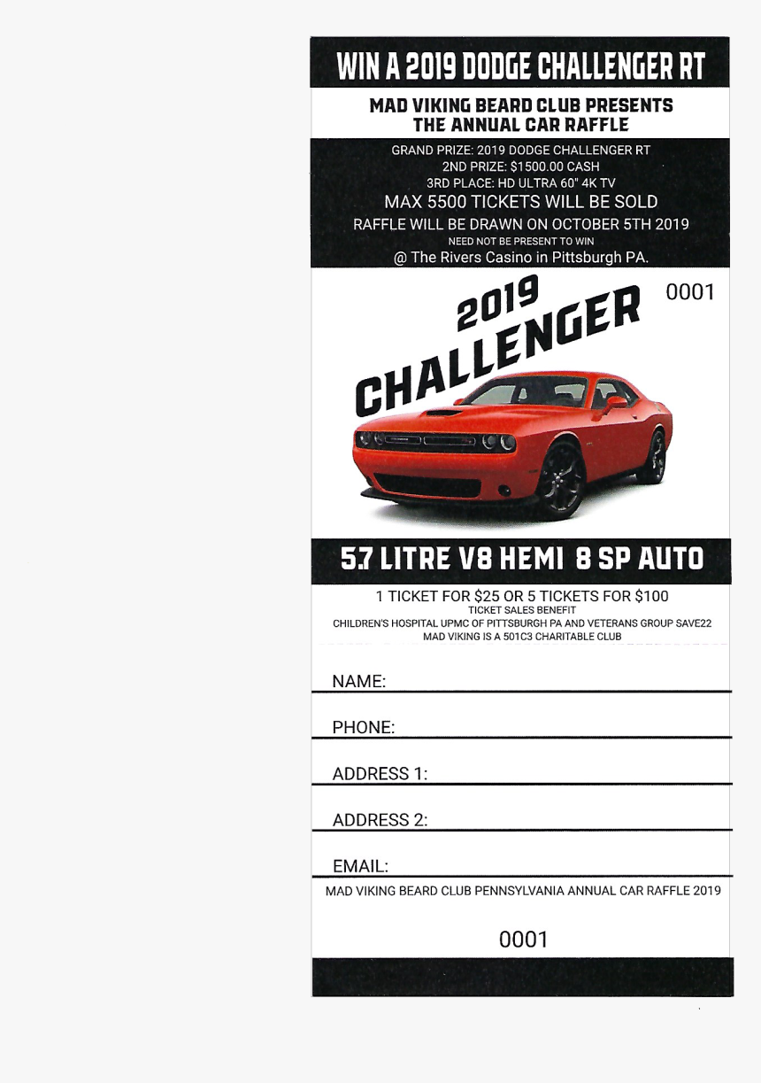 Image Of Mad Viking Beard Club Car Raffle Tickets - Dodge Challenger, HD Png Download, Free Download
