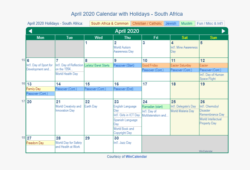 April 2020 Calendar With South Africa Holidays - June 2020 Holidays India, HD Png Download, Free Download