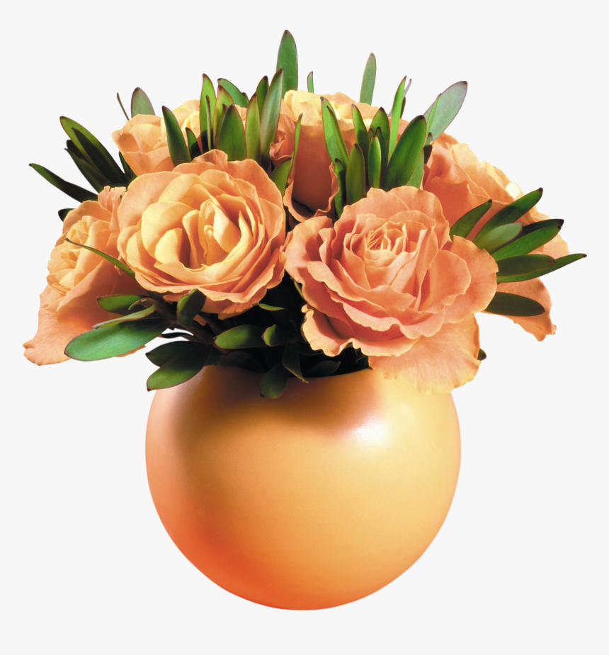 Yellow Rose Vase Transparent - Orange Flowers In Vase Png, Png Download, Free Download