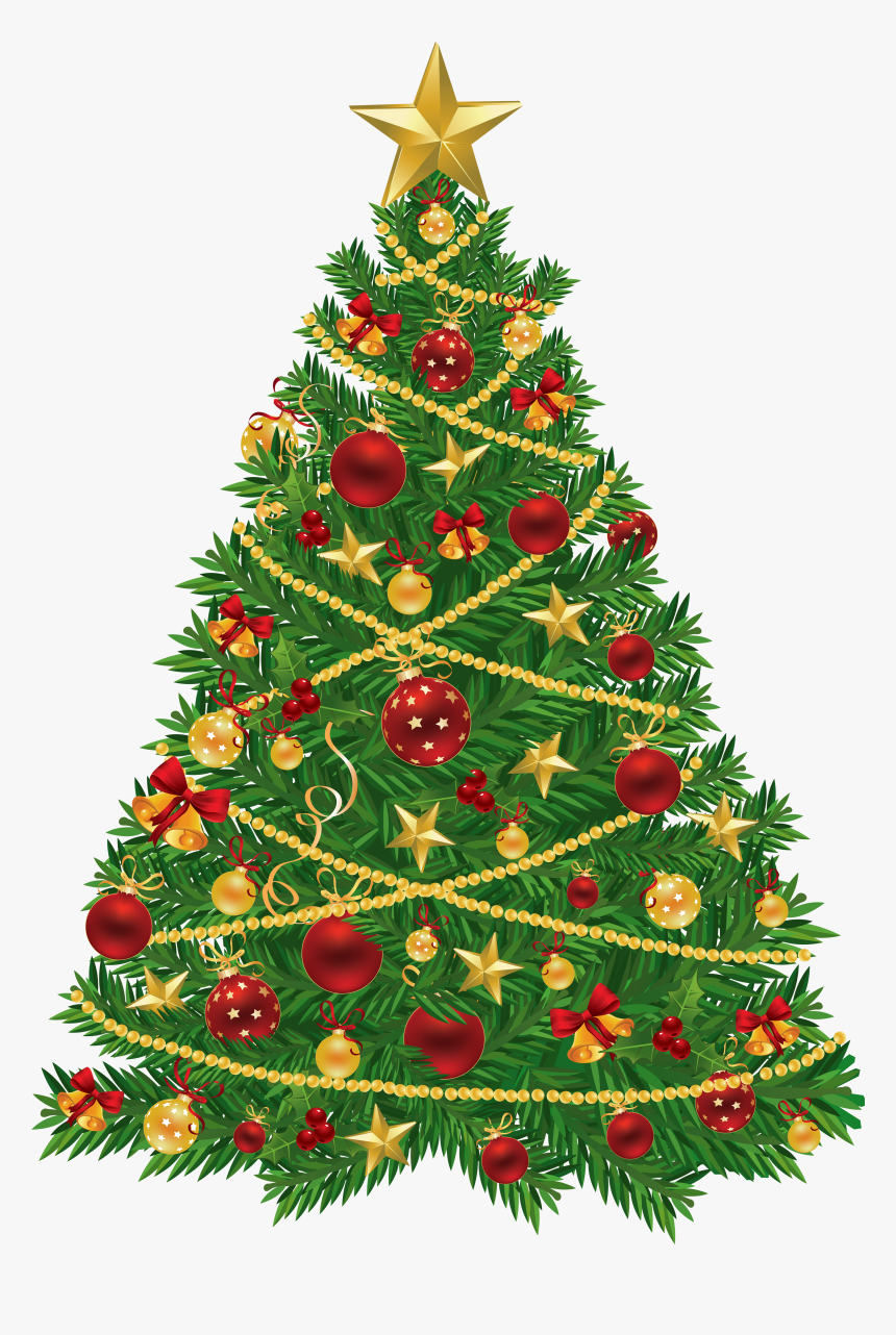 Large With Red And - Transparent Background Christmas Tree Clipart, HD Png Download, Free Download