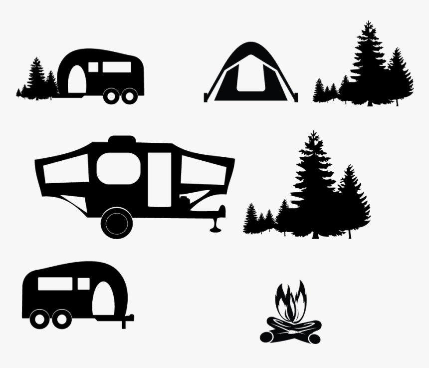 Camping Tree Clipart Black And White, HD Png Download, Free Download