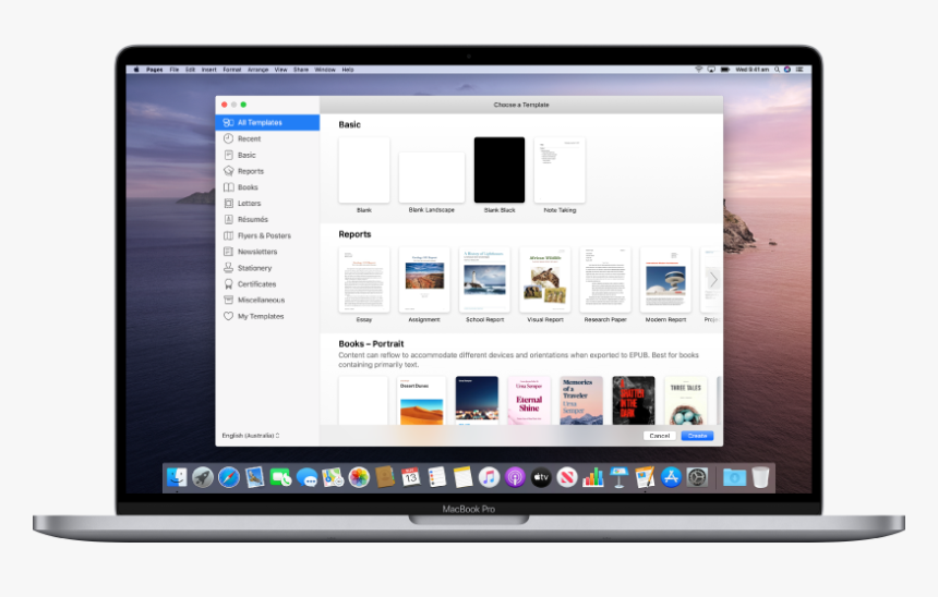 A Macbook Pro With The Pages Template Chooser Open - Macos Catalina 10.15 4, HD Png Download, Free Download