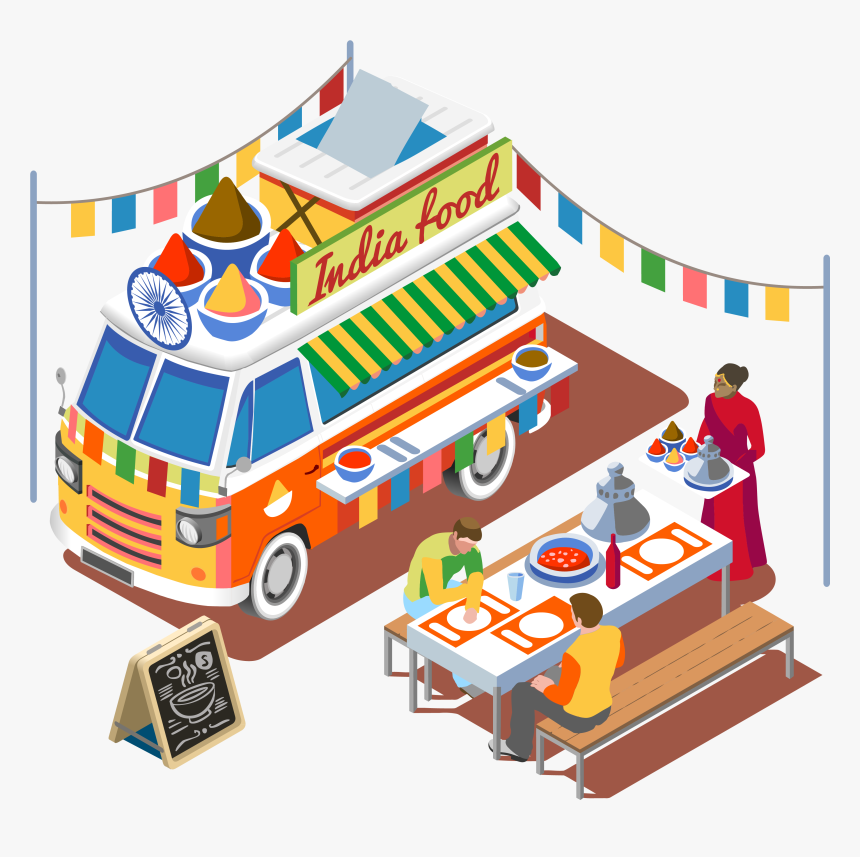 Street Food Fast Food Barbecue Grill Food Truck - Indian Food Truck Clip Art, HD Png Download, Free Download