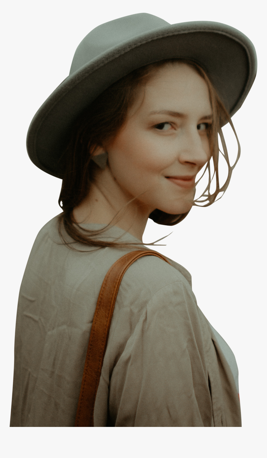 Woman In White Hat Looking Back - Girl, HD Png Download, Free Download