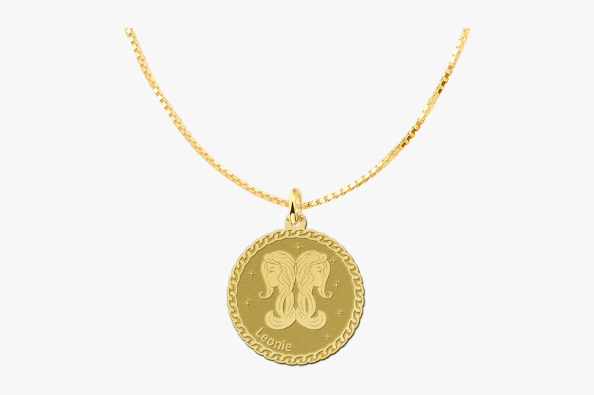 Golden Round Zodiac Pendant Gemini - Sautoir Plaque Or 80 Cm, HD Png Download, Free Download