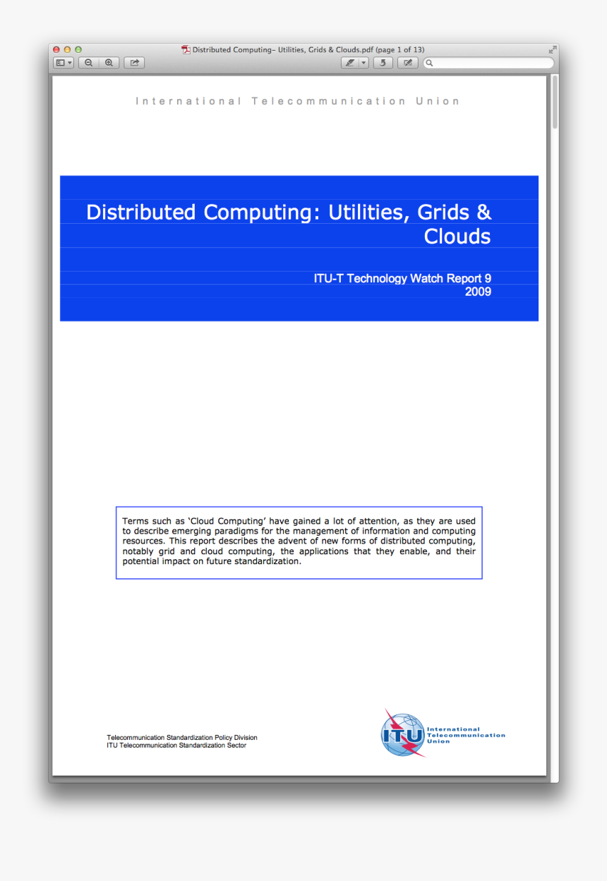 Distributed Computing- Utilities Grids Clouds - International Telecommunication Union, HD Png Download, Free Download