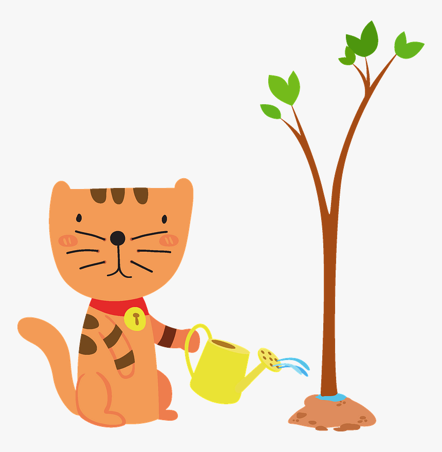Cat Planting A Tree Clipart, HD Png Download, Free Download