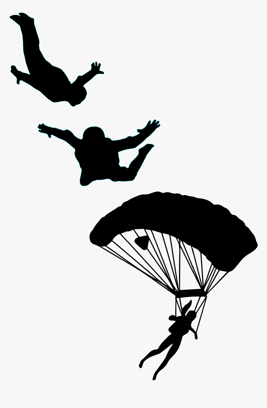 Skydiving Clipart Black And White, HD Png Download, Free Download