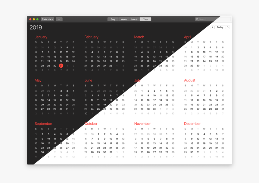 Macos Dark Mode Light Mode Calendar December 11 January 12 Calendar Hd Png Download Kindpng