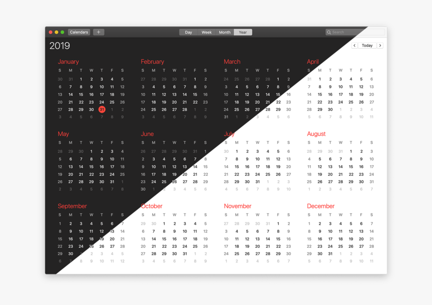 Macos Dark Mode / Light Mode Calendar - December 2011 January 2012 Calendar, HD Png Download, Free Download