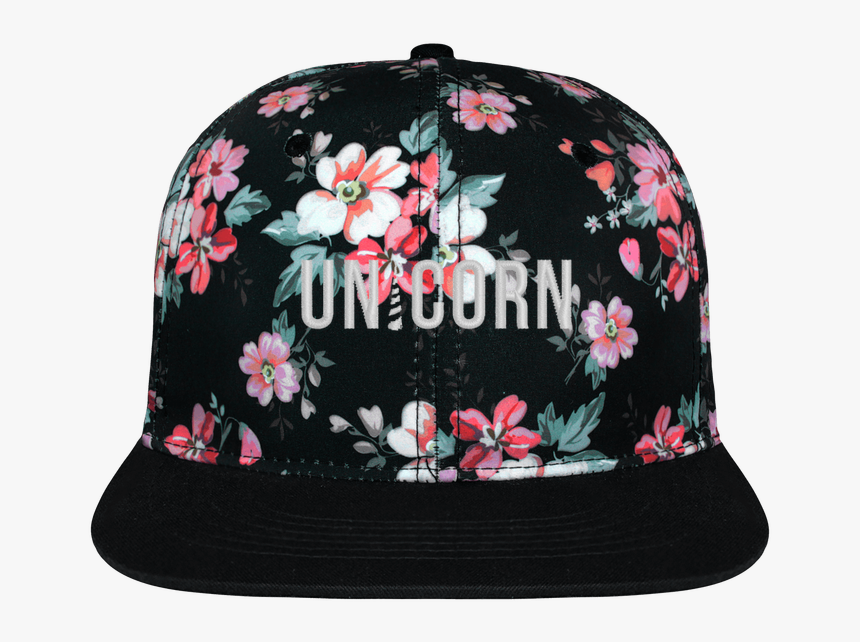 Snapback Cap Black Floral Crown Pattern Unicorn Brodé - Baseball Cap, HD Png Download, Free Download