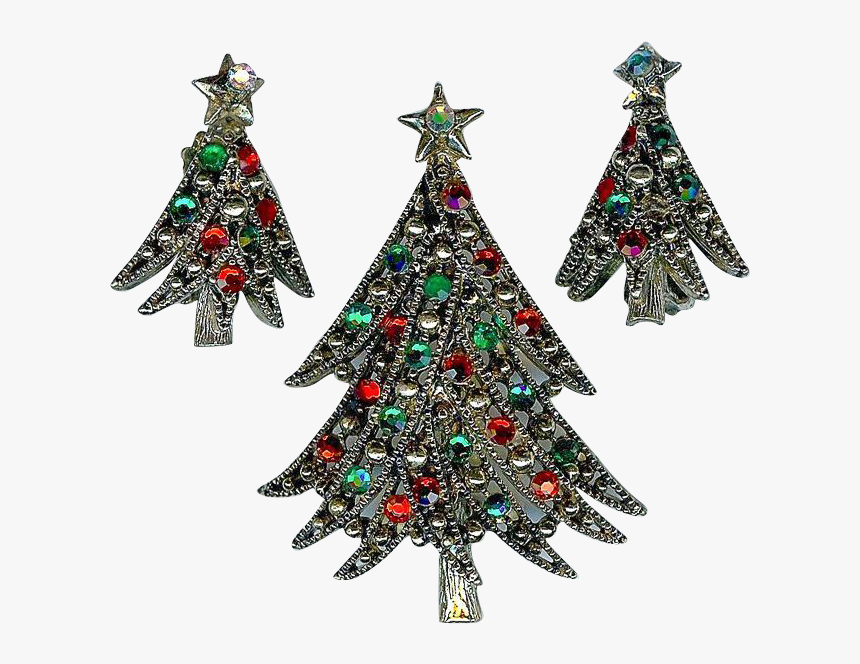 Festive 1960s Hollycraft Christmas Tree Red Green Brooch - Christmas Tree, HD Png Download, Free Download