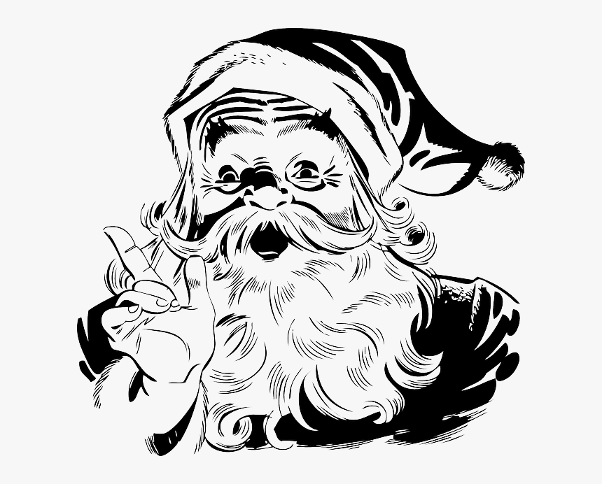 Black, Outline, Silhouette, White, Recreation, Cartoon - Santa Claus Black And White, HD Png Download, Free Download