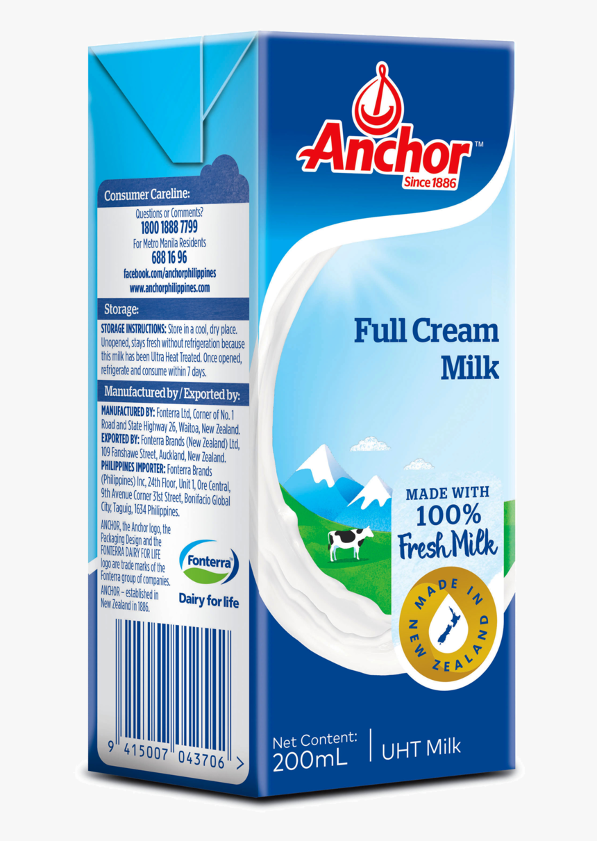Anchor Full Cream Milk Nutrition Facts, HD Png Download, Free Download