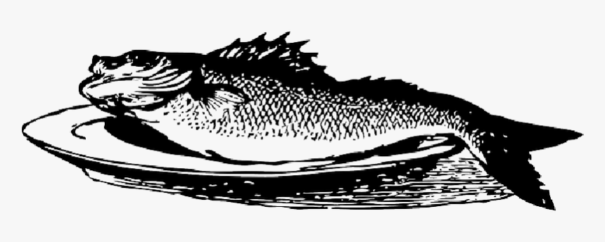 Food, Platter, Plate, Outline, Cartoon, Dish, Fish - Black And White Fish Fry, HD Png Download, Free Download