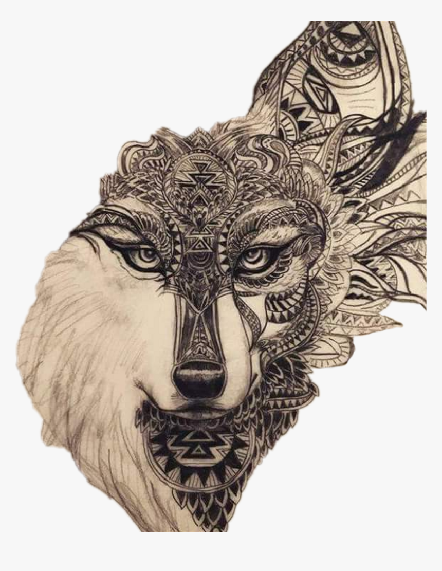 Ideas Leg Tattoo Drawing , Png Download - Wolf Tattoo Half Face, Transparent Png, Free Download