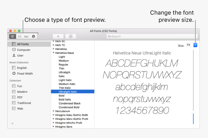 The Font Book Window Showing Buttons In The Top Left - All Fonts On Mac, HD Png Download, Free Download