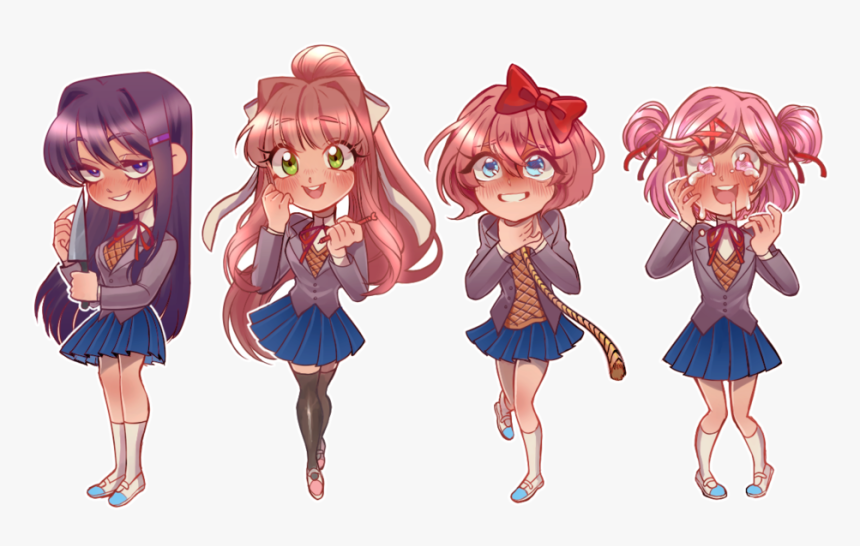 #ddlc #yuri #monika #sayori #natsuki #freetoedit - Doki Doki Literature Club Chibi, HD Png Download, Free Download