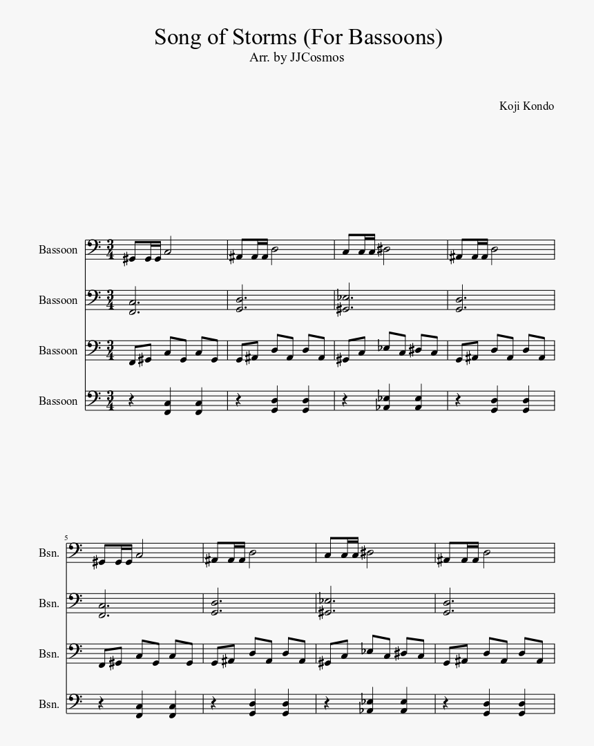 Song Of Storms Sheet Music Composed By Koji Kondo - Koji Kondo Song Of Storms Sheet, HD Png Download, Free Download