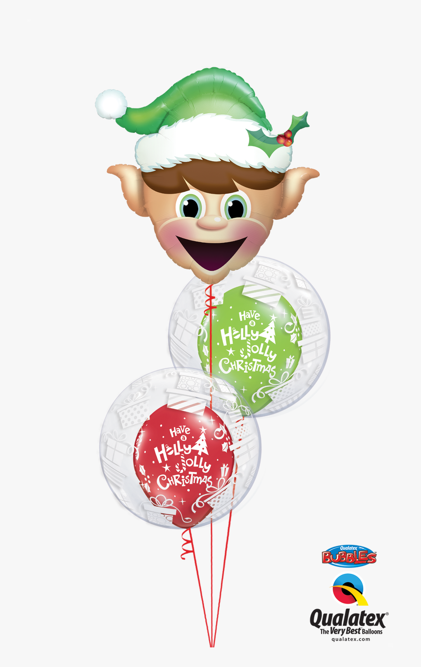 Cheeky Elf Double Bubble Balloon Bouquet - Christmas Balloons Elf Head, HD Png Download, Free Download