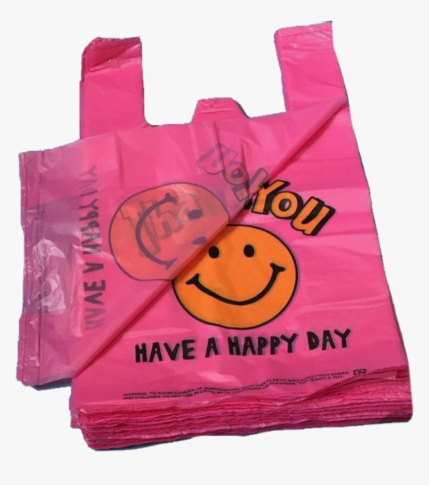 Thankyou Happyday Pink Smile Smileyface Yellow Aesthetic Smiley Face Plastic Bag Hd Png Download Kindpng