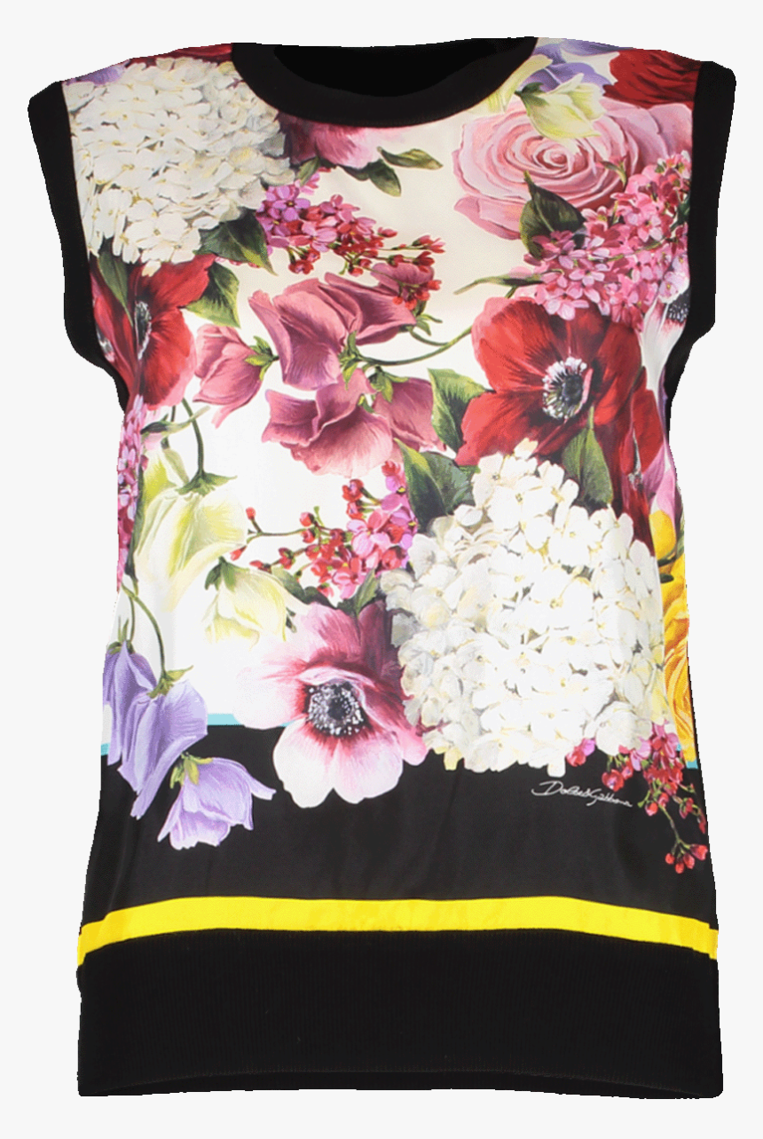 Dolce & Gabbana Floral Print Silk Front Shell In Black - Hydrangea, HD Png Download, Free Download