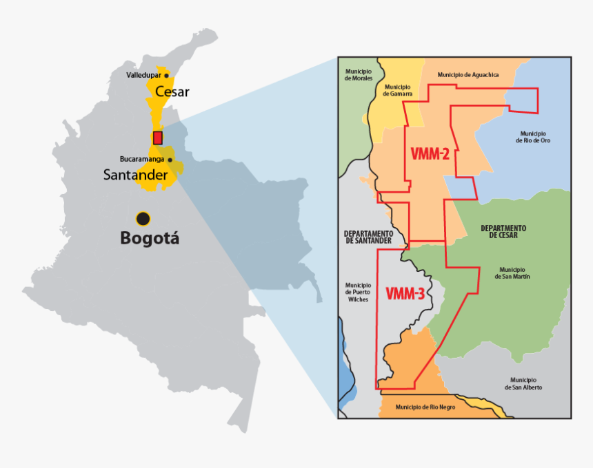 The Area Includes Parts Of The Cesar And Santander - Mapa De Colombia Vector, HD Png Download, Free Download