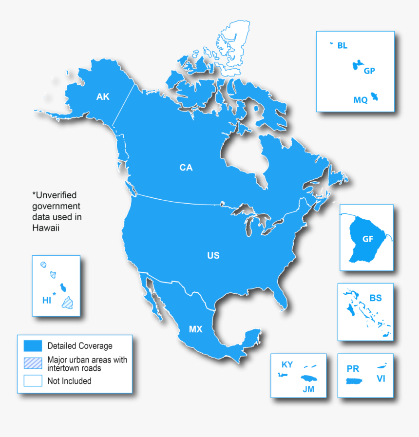 Garmin North America Maps Coverage 1 Middle East Map - Usa Canada Mexico And Caribbean Map, HD Png Download, Free Download