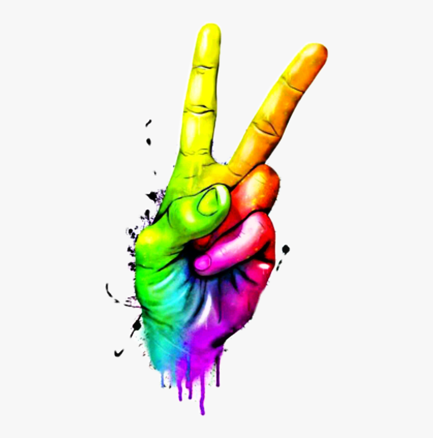 Hand Sign Of Peace , Png Download - Rainbow Peace Sign Fingers, Transparent Png, Free Download