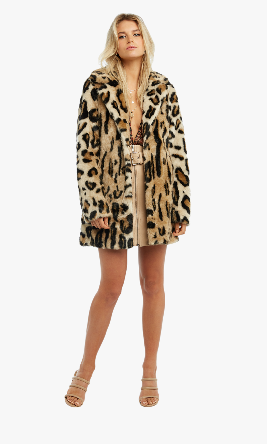 Animal Faux Fur Coat In Colour Desert Mist - Bardot Leopard Faux Fur, HD Png Download, Free Download
