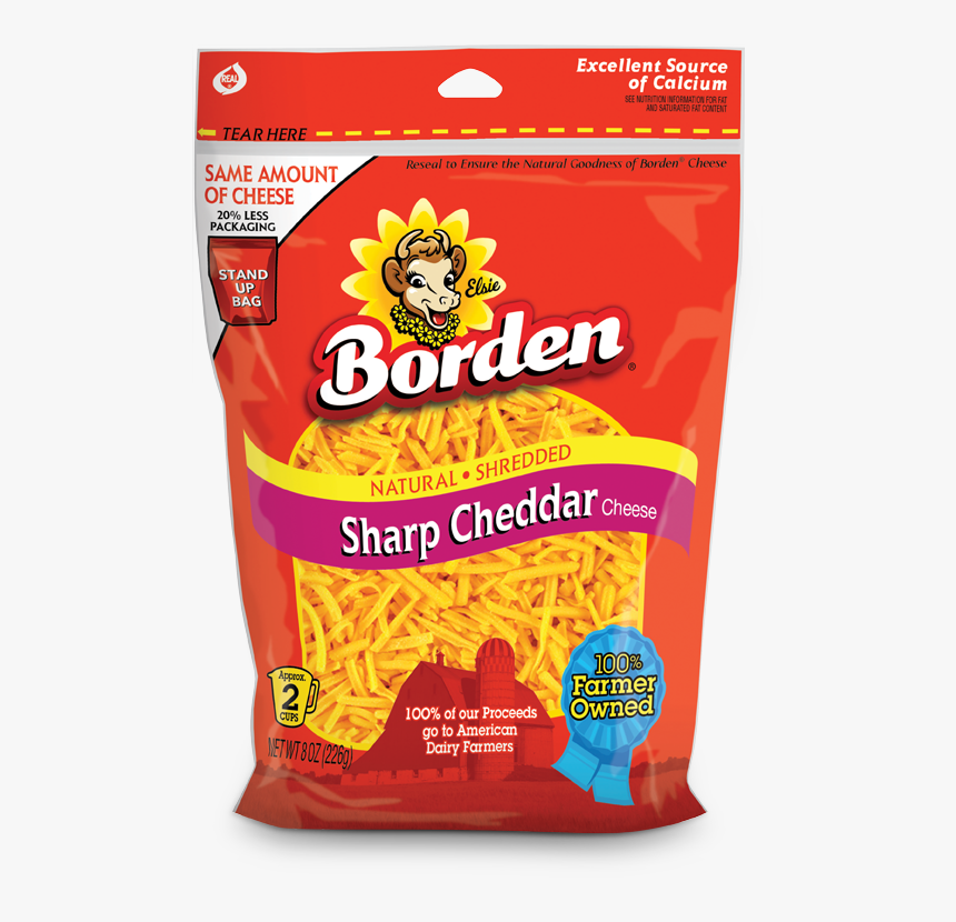 Sharp Cheddar Shreds - Bordens Sharp Cheddar Cheese, HD Png Download, Free Download