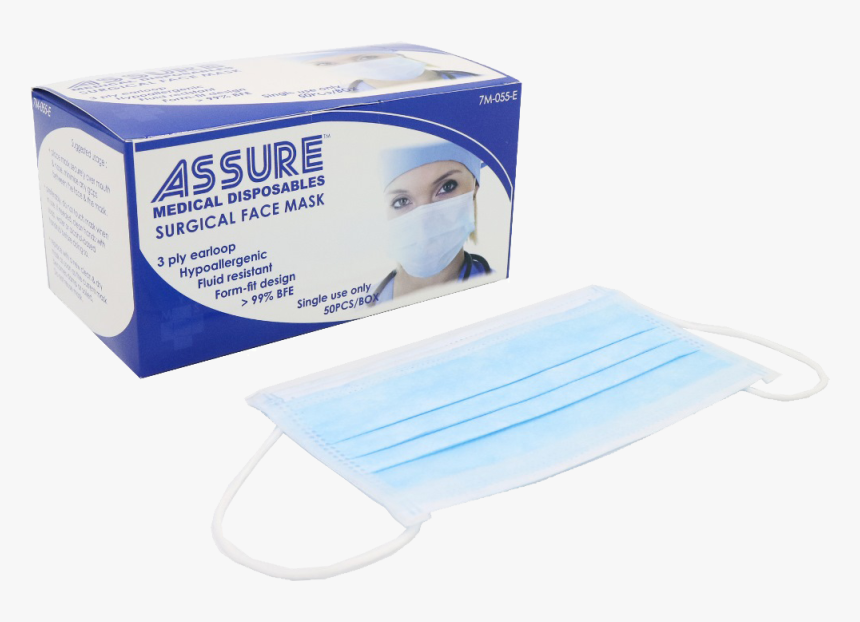 Assure Surgical Face Mask 3-ply Blue Earloop - Hospital Grade Surgical Masks, HD Png Download, Free Download