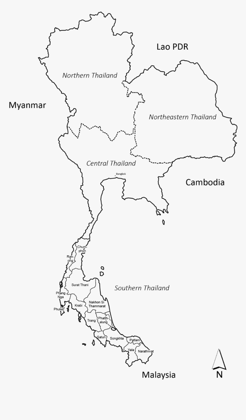 The Four Regions Of Thailand, The Southern Provinces - Map, HD Png Download, Free Download