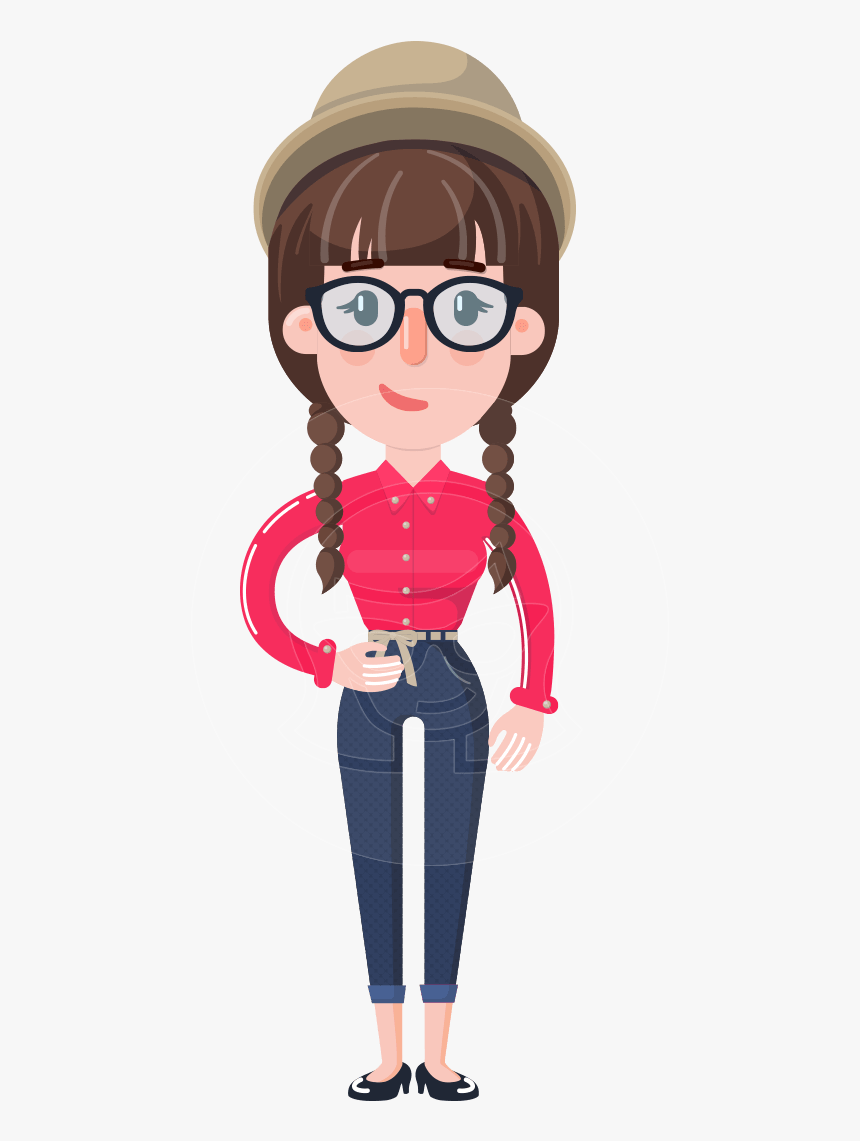 Flat Fashionable Girl With Hat And Pigtails - Pigtail, HD Png Download, Free Download