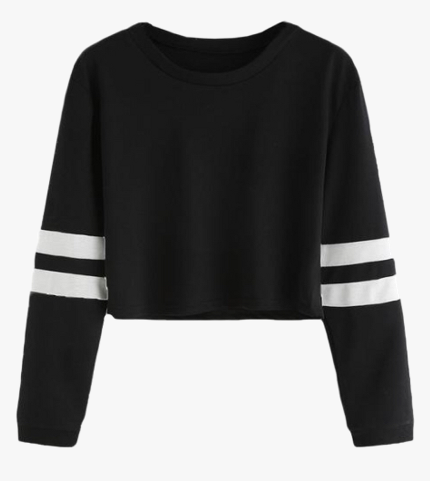 #black #white #stripe #aesthetic #teen #trend #blackamdwhite - Long Sleeve Cropped Shirts, HD Png Download, Free Download