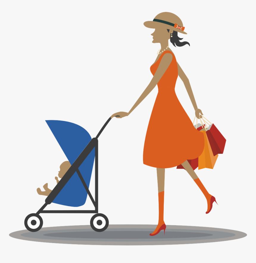 Drawing Infant Computer Icons Woman Pushing Stroller - Babies In Trolley Illustration, HD Png Download, Free Download