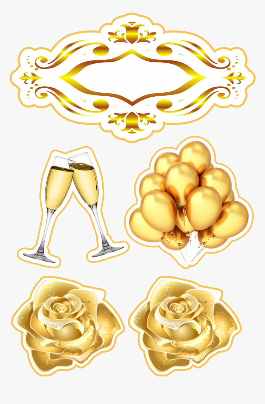 Imagens Douradas Para Topo De Bolo - Topo De Bolo Com Flores Dourado, HD Png Download, Free Download