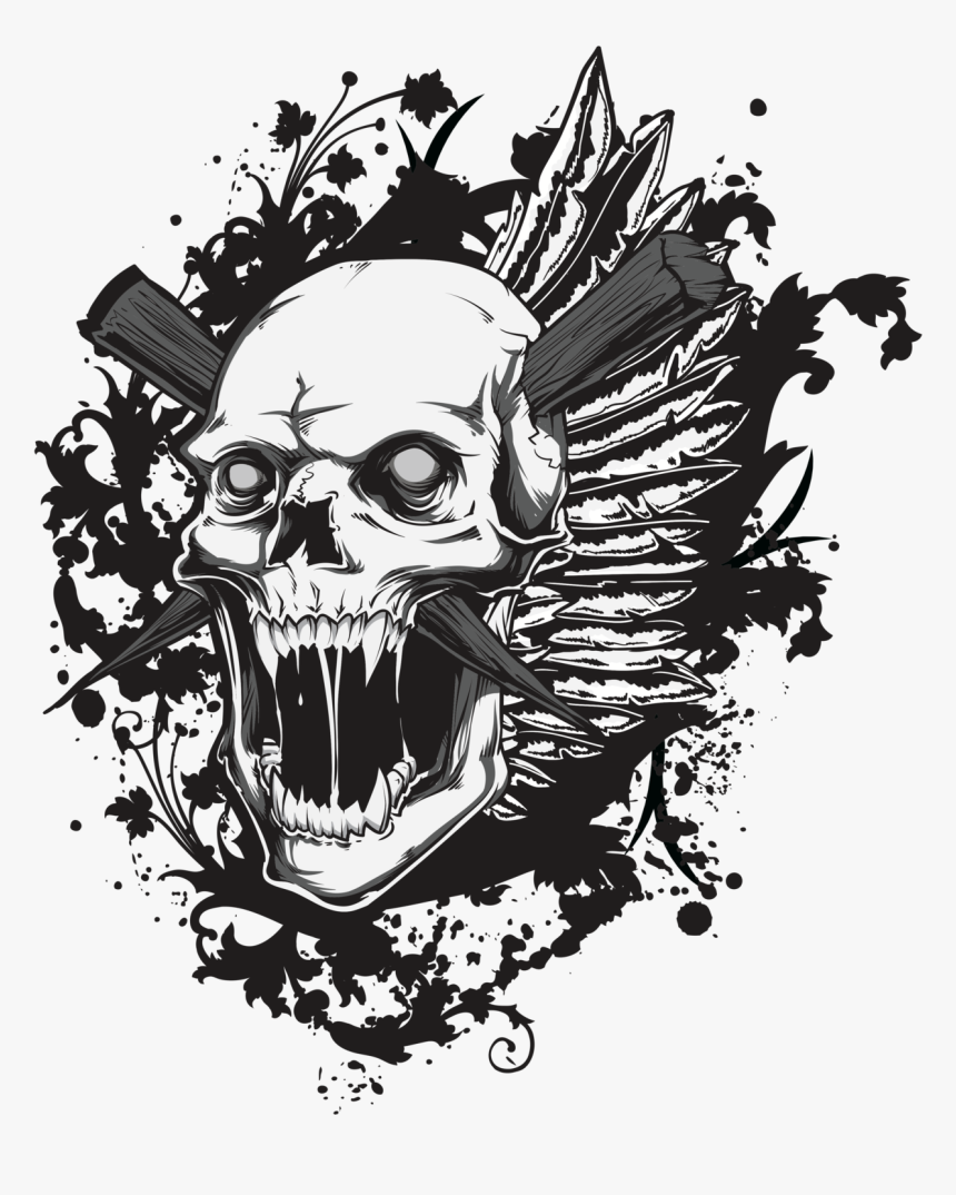 Illustration,graphic Character,black And White,graphics,ink,skull - T Shirt Free Design Png, Transparent Png, Free Download