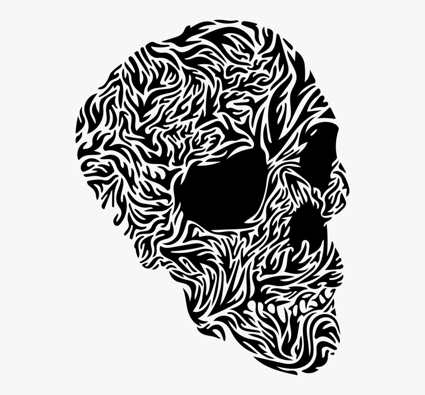 Skull, Flames, Abstract, Art, Design, Tattoo, Fire - Black Skull Design Tattoo, HD Png Download, Free Download