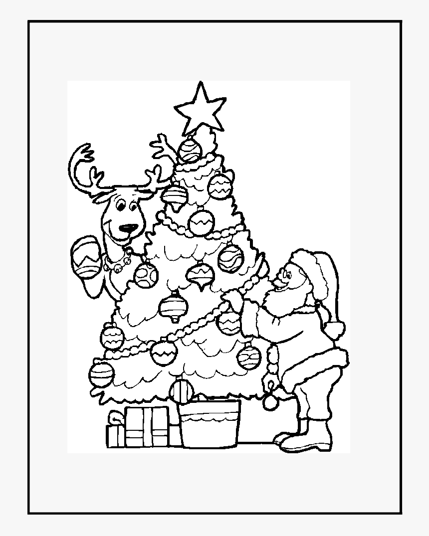 Christmas Tree With Santa Coloring Page, HD Png Download, Free Download