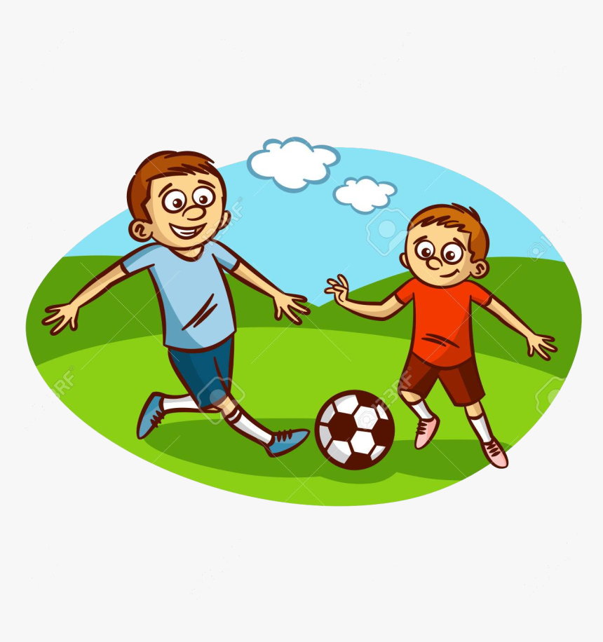 Soccer Playing Transparent Png - Dad And Son Playing Soccer Cartoon, Png Download, Free Download