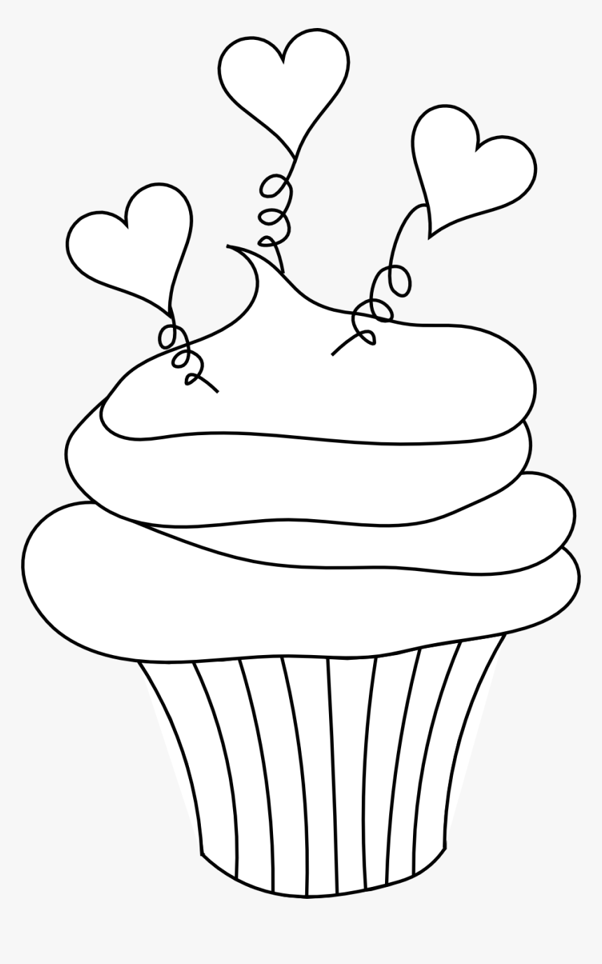 Cupcake Black And White Cupcake Outline Clipart Black - Valentines Day Cupcake Coloring Page, HD Png Download, Free Download